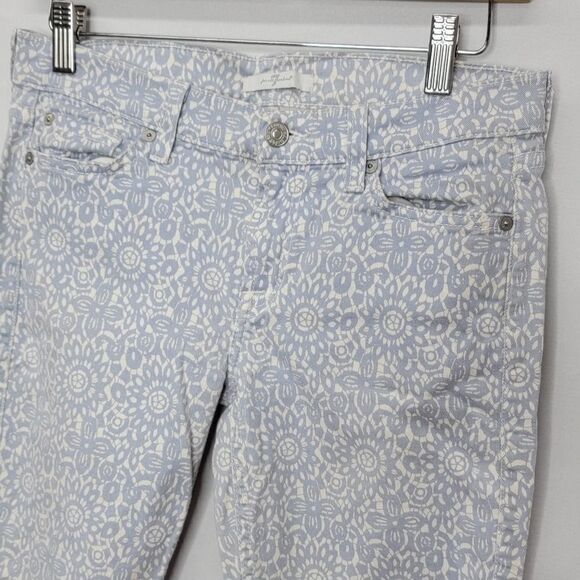 7 for all mankind floral blue and white denim cropped - Picture 7 of 14